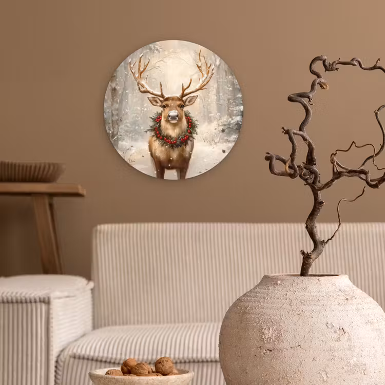 Kerst - Rendier - Winter - Krans Wandcirkel kunststof plaat 5mm dik klein -sfeer1