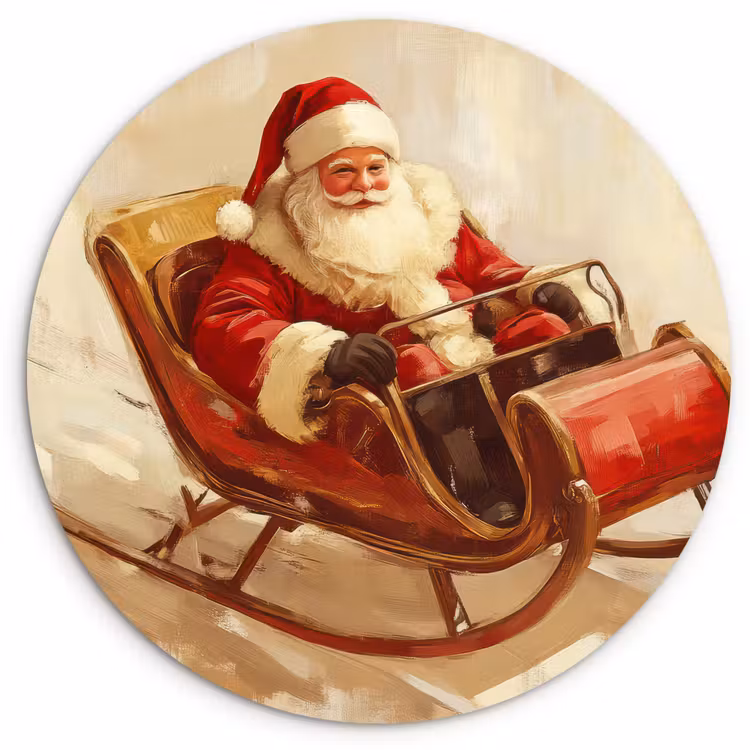 Kerst - Slee - Kerstman Wandcirkel kunststof plaat 5mm dik klein -3d