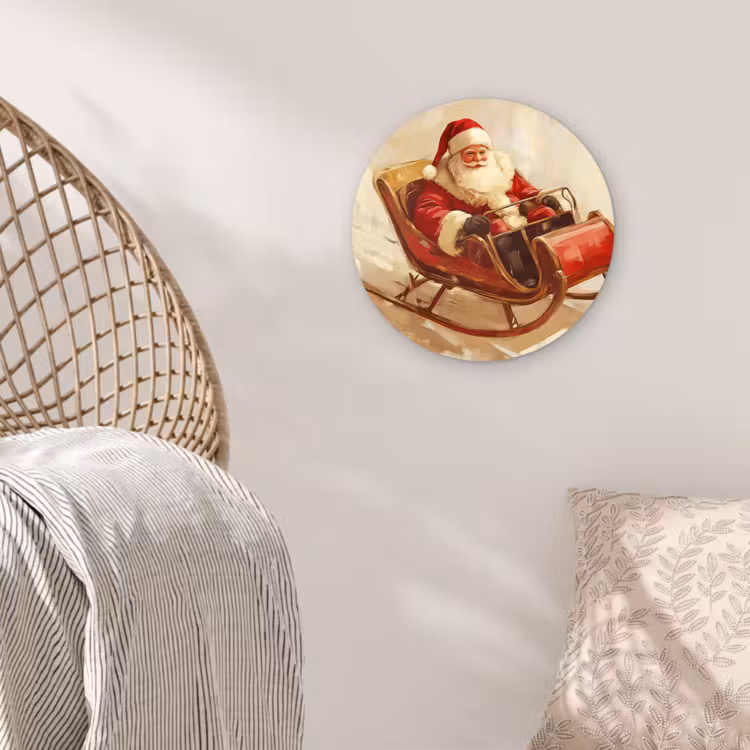 Kerst - Slee - Kerstman Wandcirkel kunststof plaat 5mm dik klein -sfeer5