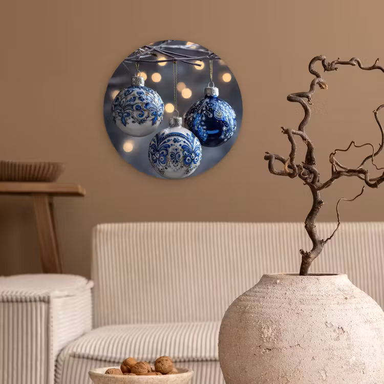 Kerstbal - Versierd - Blauw Wandcirkel kunststof plaat 5mm dik klein -sfeer1