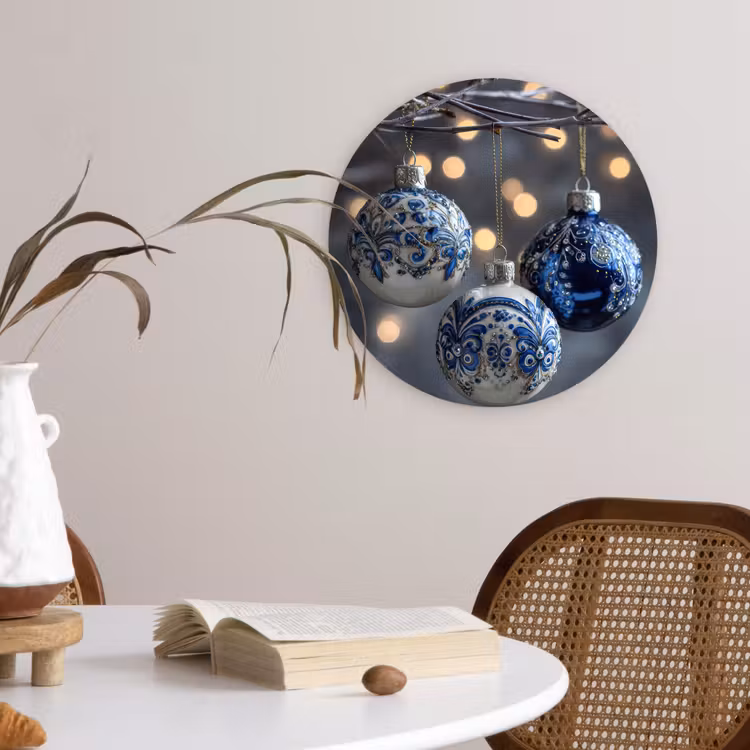 Kerstbal - Versierd - Blauw Wandcirkel kunststof plaat 5mm dik klein -sfeer4