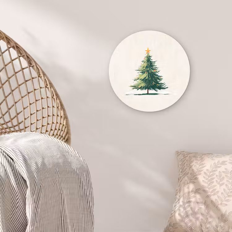 Kerstboom - Illustratie - Ster - Sneeuw Wandcirkel kunststof plaat 5mm dik klein -sfeer5