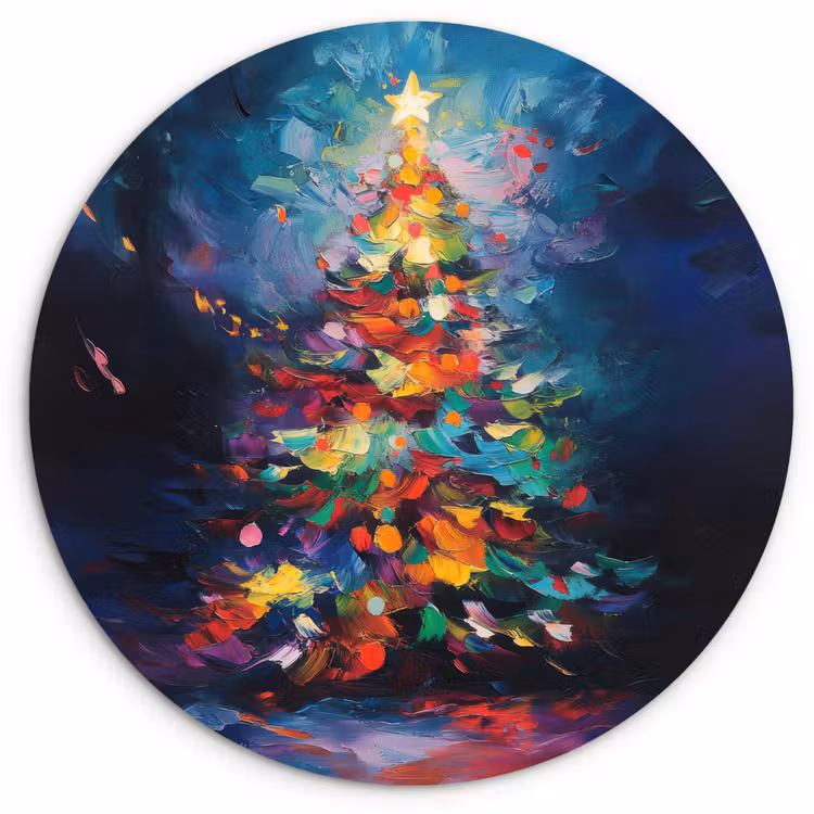 Kerstboom - Kerst - Abstract - Kleurrijk Wandcirkel kunststof plaat 5mm dik klein -3d