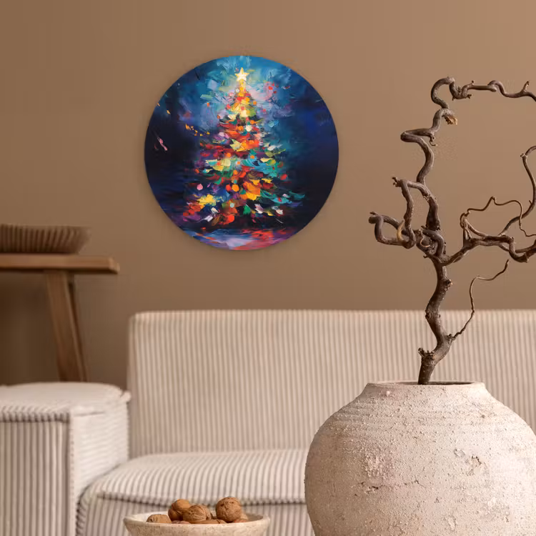 Kerstboom - Kerst - Abstract - Kleurrijk Wandcirkel kunststof plaat 5mm dik klein -sfeer1