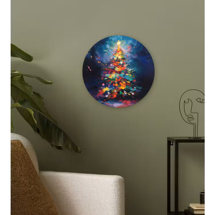 Kerstboom - Kerst - Abstract - Kleurrijk Wandcirkel kunststof plaat 5mm dik klein -sfeer3