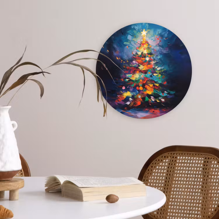 Kerstboom - Kerst - Abstract - Kleurrijk Wandcirkel kunststof plaat 5mm dik klein -sfeer4