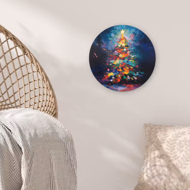 Kerstboom - Kerst - Abstract - Kleurrijk Wandcirkel kunststof plaat 5mm dik klein -sfeer5