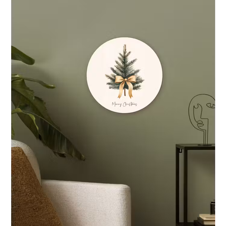 Kerstboom - Kerst - Merry Christmas - Beige Wandcirkel kunststof plaat 5mm dik klein -sfeer3