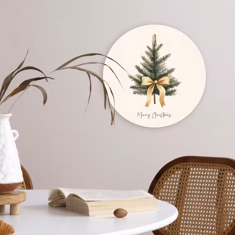 Kerstboom - Kerst - Merry Christmas - Beige Wandcirkel kunststof plaat 5mm dik klein -sfeer4