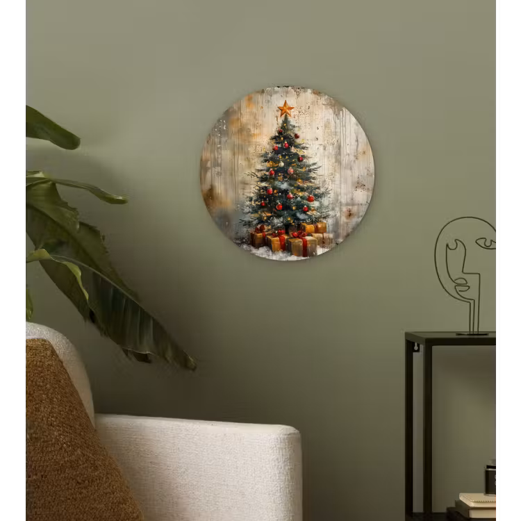 Kerstboom - Vintage - Kerst - Cadeau Wandcirkel kunststof plaat 5mm dik klein -sfeer3