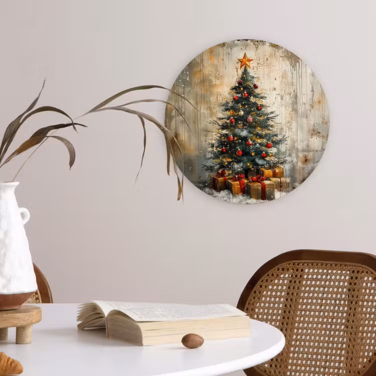 Kerstboom - Vintage - Kerst - Cadeau Wandcirkel kunststof plaat 5mm dik klein -sfeer4