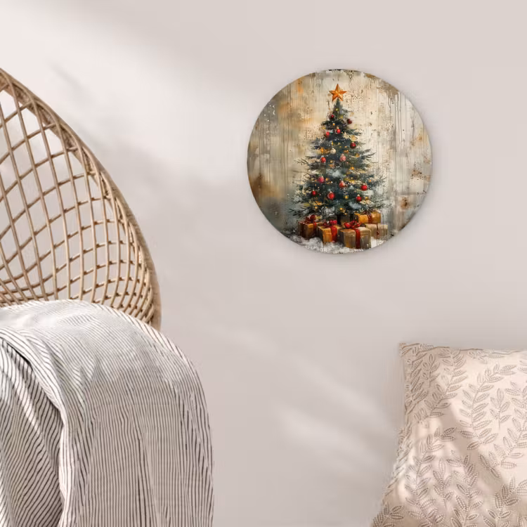 Kerstboom - Vintage - Kerst - Cadeau Wandcirkel kunststof plaat 5mm dik klein -sfeer5