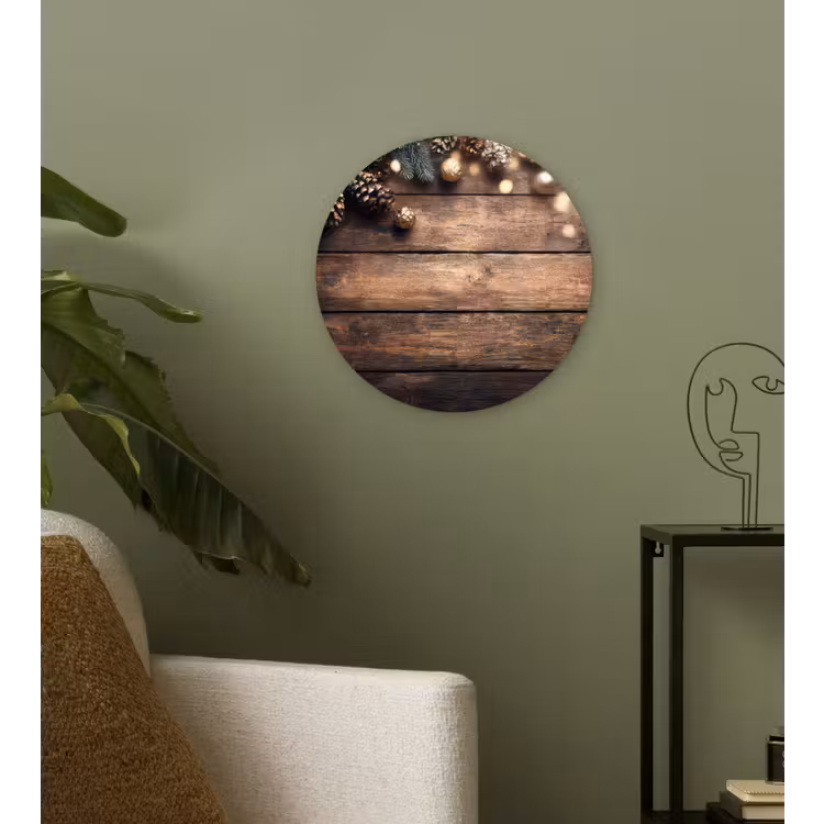 Kerstdecoratie - Houten - Dennenappel - Bruin Wandcirkel kunststof plaat 5mm dik klein -sfeer3