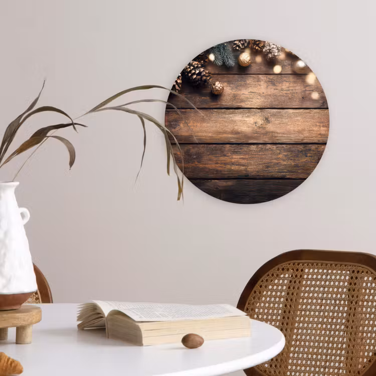 Kerstdecoratie - Houten - Dennenappel - Bruin Wandcirkel kunststof plaat 5mm dik klein -sfeer4