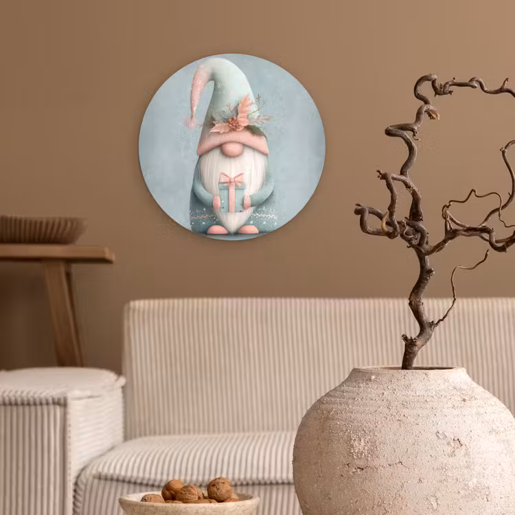Kerstgnome - Cadeau - Groen Wandcirkel kunststof plaat 5mm dik klein -sfeer1