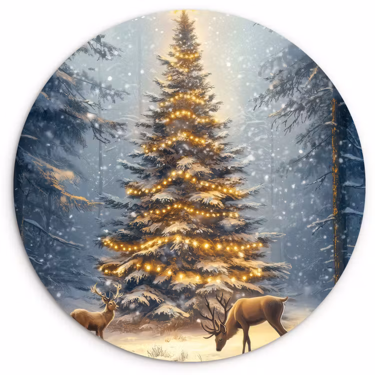 Kerstlicht - Woud - Hert - Donker Wandcirkel kunststof plaat 5mm dik klein -3d