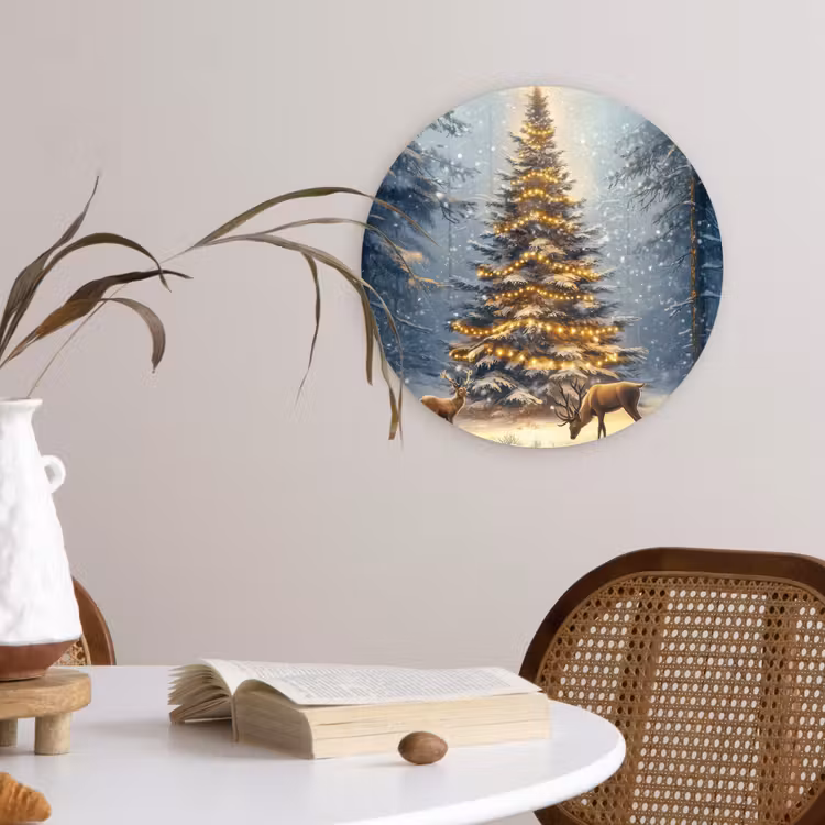 Kerstlicht - Woud - Hert - Donker Wandcirkel kunststof plaat 5mm dik klein -sfeer4