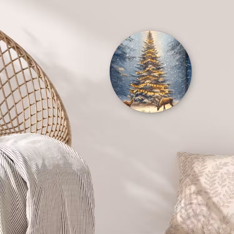 Kerstlicht - Woud - Hert - Donker Wandcirkel kunststof plaat 5mm dik klein -sfeer5