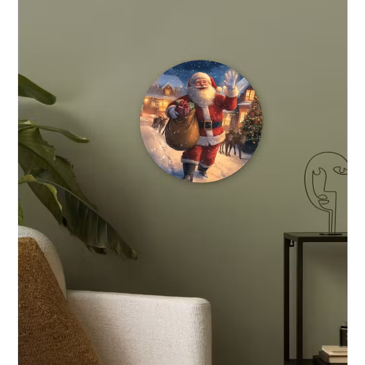 Kerstman - Dorp - Hert - Donker Wandcirkel kunststof plaat 5mm dik klein -sfeer3