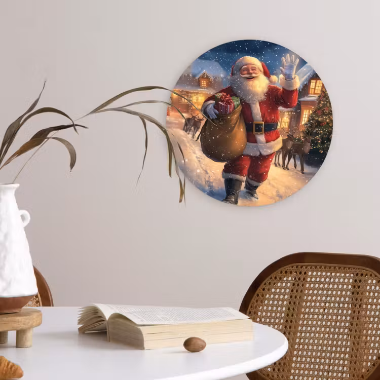 Kerstman - Dorp - Hert - Donker Wandcirkel kunststof plaat 5mm dik klein -sfeer4