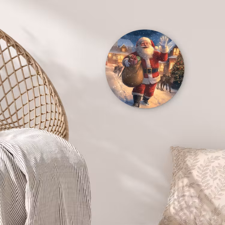 Kerstman - Dorp - Hert - Donker Wandcirkel kunststof plaat 5mm dik klein -sfeer5