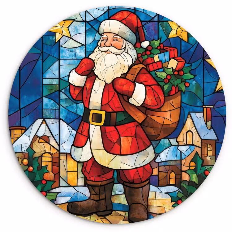 Kerstman - Glas - Kleurrijk Wandcirkel kunststof plaat 5mm dik klein -3d