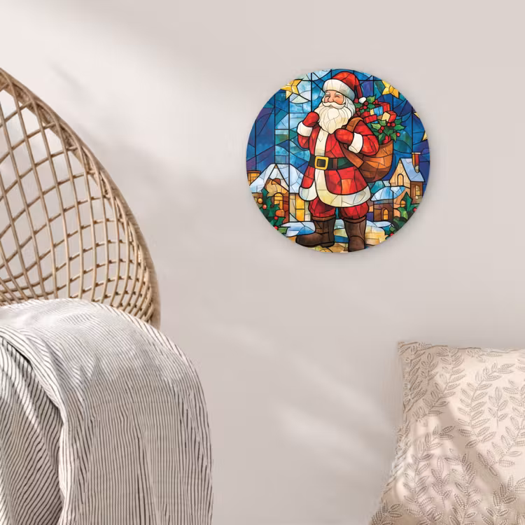 Kerstman - Glas - Kleurrijk Wandcirkel kunststof plaat 5mm dik klein -sfeer5