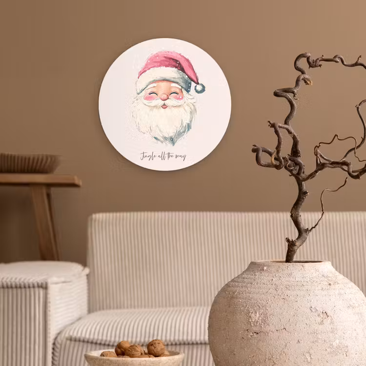 Kerstman - Kerst - Quote - Beige Wandcirkel kunststof plaat 5mm dik klein -sfeer1