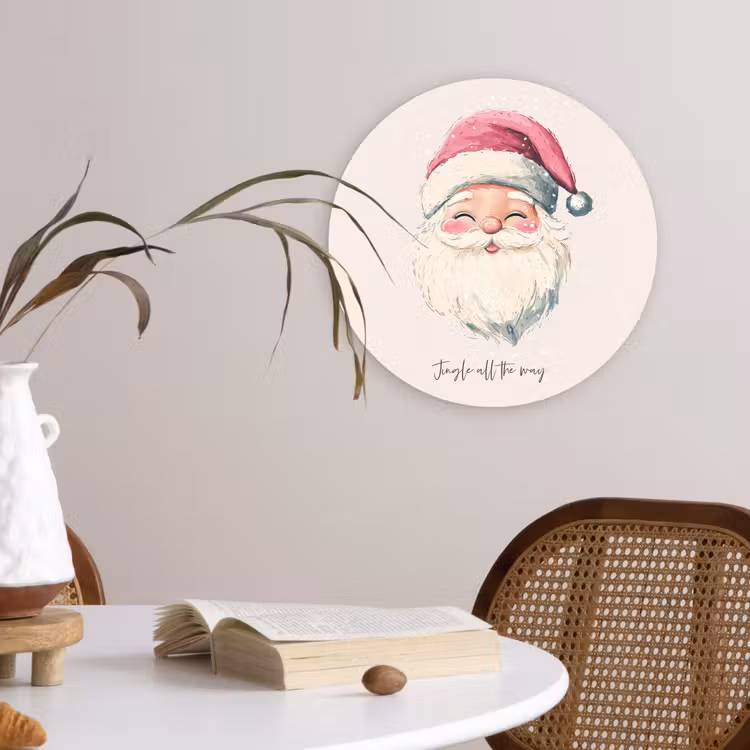 Kerstman - Kerst - Quote - Beige Wandcirkel kunststof plaat 5mm dik klein -sfeer4