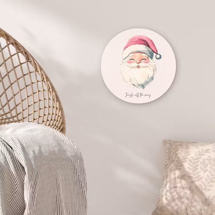 Kerstman - Kerst - Quote - Beige Wandcirkel kunststof plaat 5mm dik klein -sfeer5