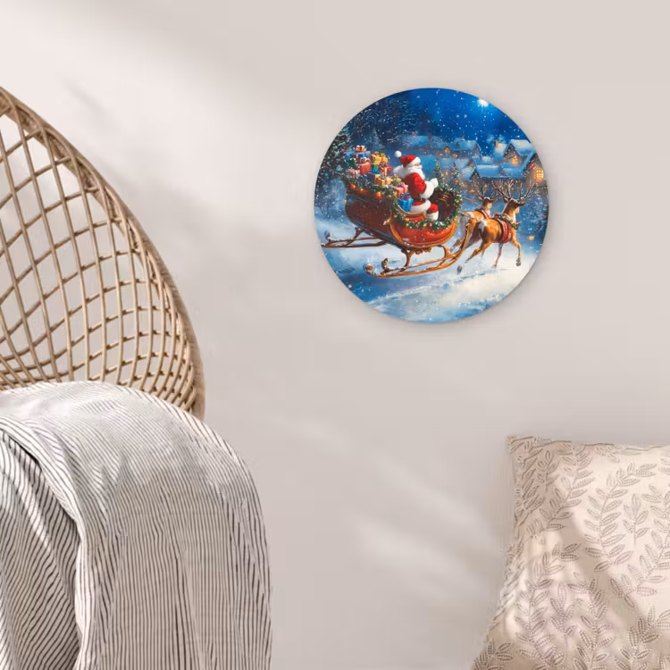 Kerstman - Rendier - Kerst - Sneeuw Wandcirkel kunststof plaat 5mm dik klein -sfeer5
