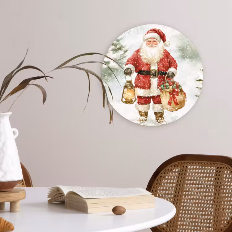 Kerstman- Winter - Sneeuw - Wit - Rood Wandcirkel kunststof plaat 5mm dik klein -sfeer4