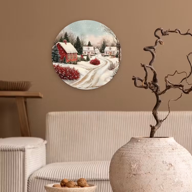 Kerstsfeer - Landelijk - Rood Wandcirkel kunststof plaat 5mm dik klein -sfeer1