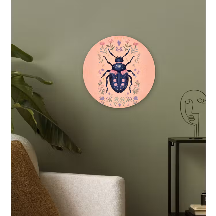 Kever - Donkerblauw - Bloemen - Sierlijk Wandcirkel kunststof plaat 5mm dik klein -sfeer3
