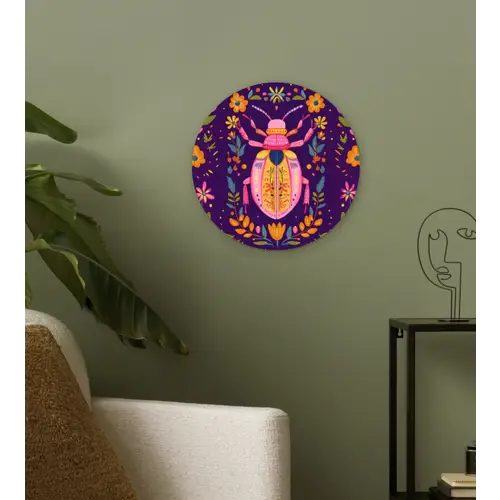 Kever - Felgekleurd - Bloemen - Bladeren Wandcirkel kunststof plaat 5mm dik klein -sfeer3