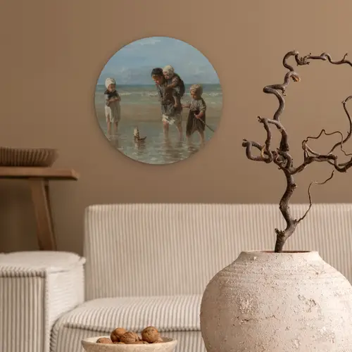 Kinderen der zee - Schilderij van Jozef Israëls Wandcirkel kunststof plaat 5mm dik klein -sfeer1