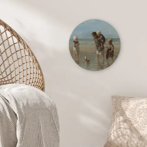 Kinderen der zee - Schilderij van Jozef Israëls Wandcirkel kunststof plaat 5mm dik klein -sfeer5