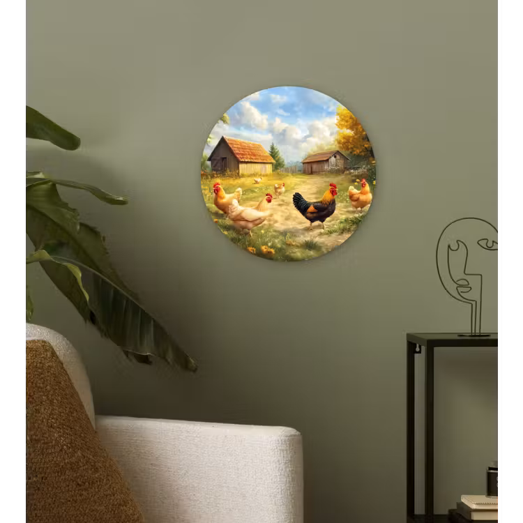 Kippen - Landelijke rust - Natuur Wandcirkel kunststof plaat 5mm dik klein -sfeer3