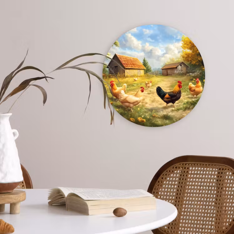 Kippen - Landelijke rust - Natuur Wandcirkel kunststof plaat 5mm dik klein -sfeer4