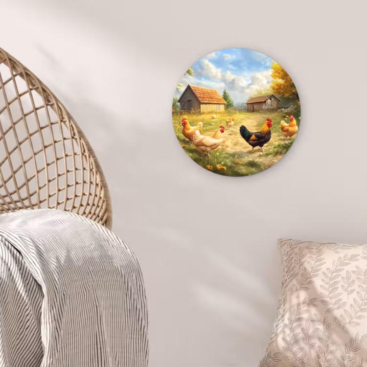 Kippen - Landelijke rust - Natuur Wandcirkel kunststof plaat 5mm dik klein -sfeer5