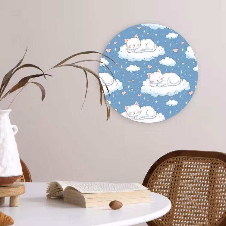 Kitten - Wolken - Blauw Wandcirkel kunststof plaat 5mm dik klein 188 -sfeer4