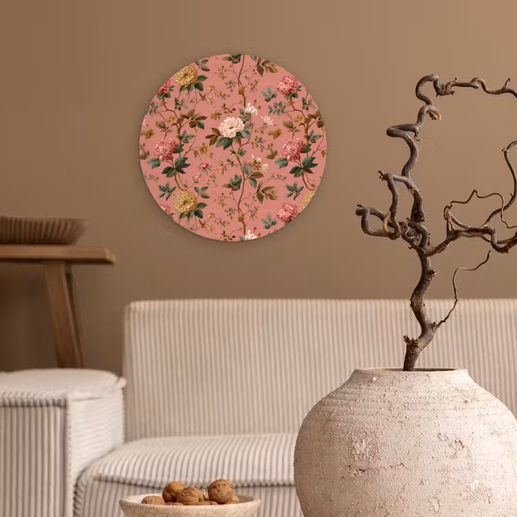 Klassiek - Botanisch - Roze Wandcirkel kunststof plaat 5mm dik klein 188 -sfeer1