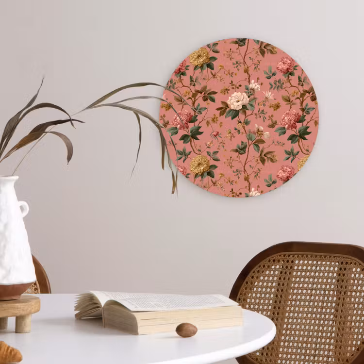 Klassiek - Botanisch - Roze Wandcirkel kunststof plaat 5mm dik klein 188 -sfeer4