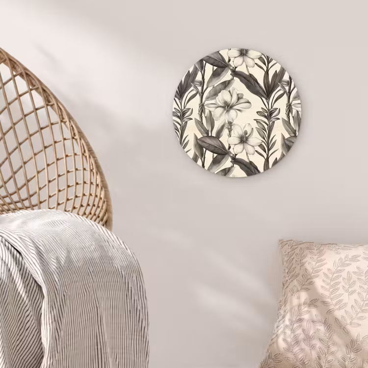Klassiek - Botanisch - Zwart - Beige Wandcirkel kunststof plaat 5mm dik klein 188 -sfeer5