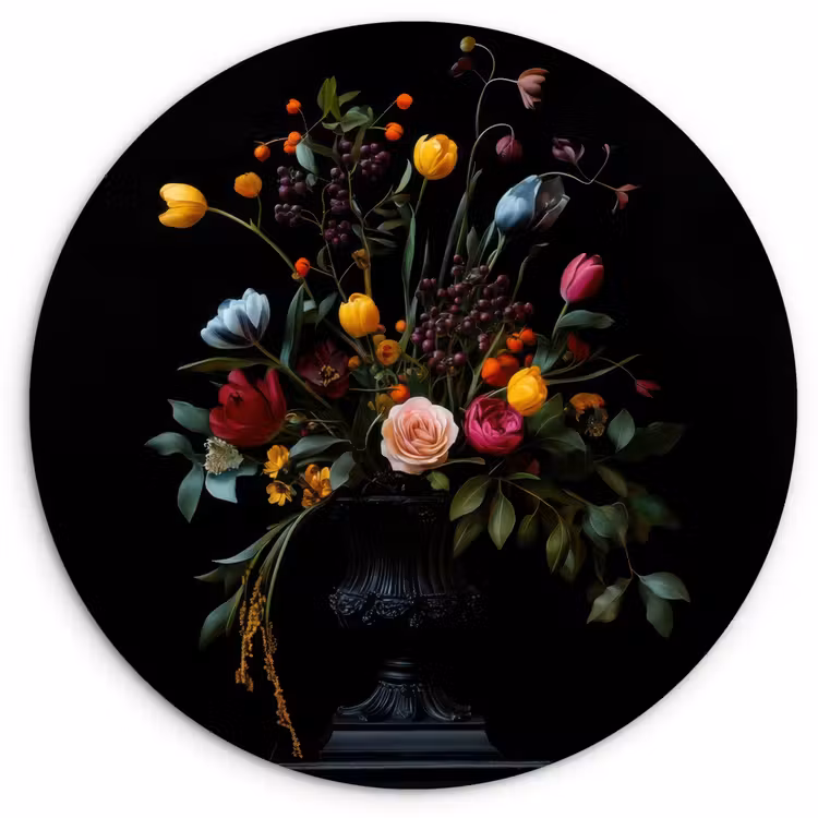 Klassiek - Vaas - Boeket - Bloemen Wandcirkel kunststof plaat 5mm dik klein -3d