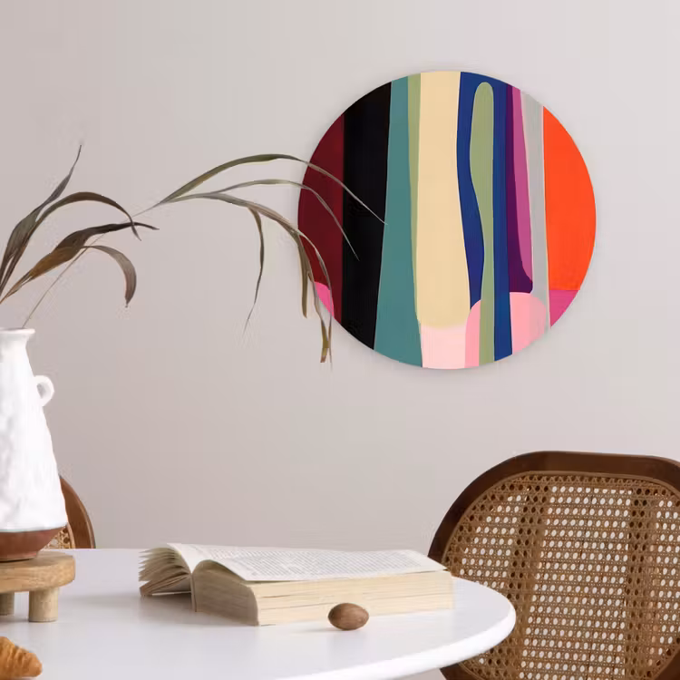 Kleurbanen - Verticaal - Kleurrijk Wandcirkel kunststof plaat 5mm dik klein -sfeer4
