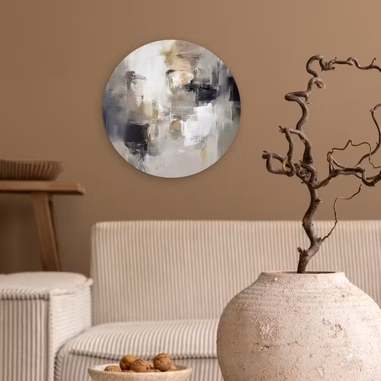 Kleurenpalet - Penseelstreken - Beige - Nevelig Wandcirkel kunststof plaat 5mm dik klein -sfeer1