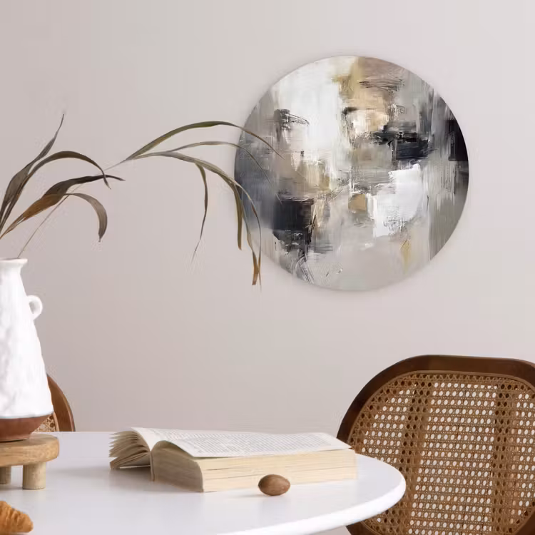Kleurenpalet - Penseelstreken - Beige - Nevelig Wandcirkel kunststof plaat 5mm dik klein -sfeer4