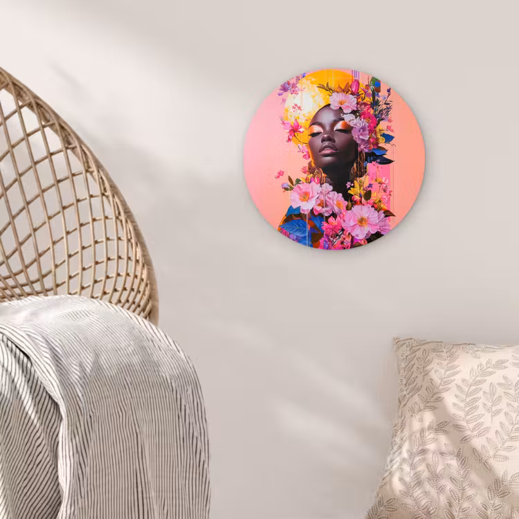 Kleurrijk - Bloemen - Vrouw - Zon Wandcirkel kunststof plaat 5mm dik klein -sfeer5