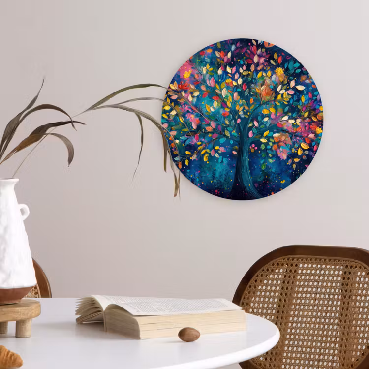 Kleurrijk - Boom - Magisch - Abstract Wandcirkel kunststof plaat 5mm dik klein -sfeer4